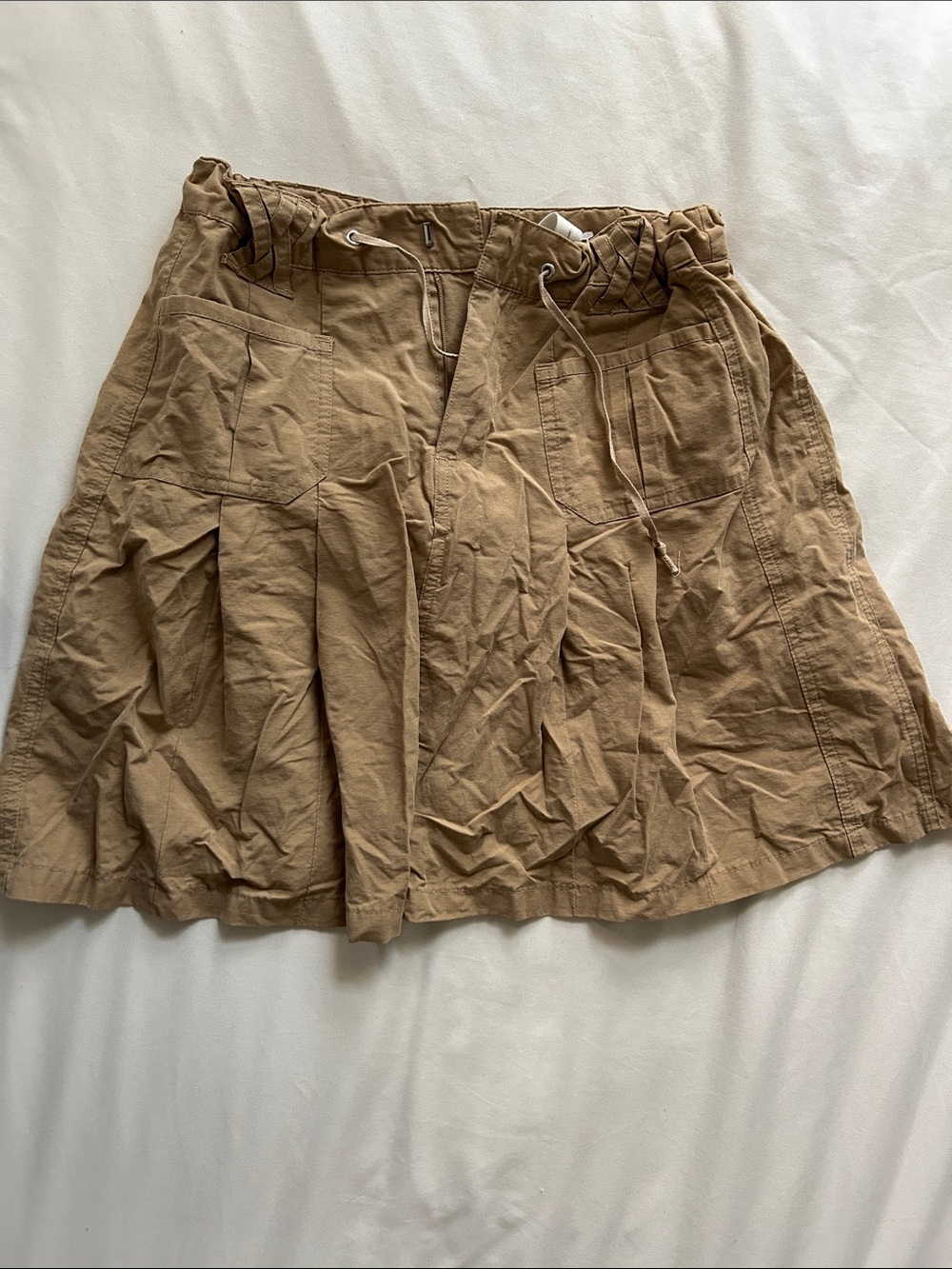 Casual Drawstring Cotton Blend Skirt in Khaki